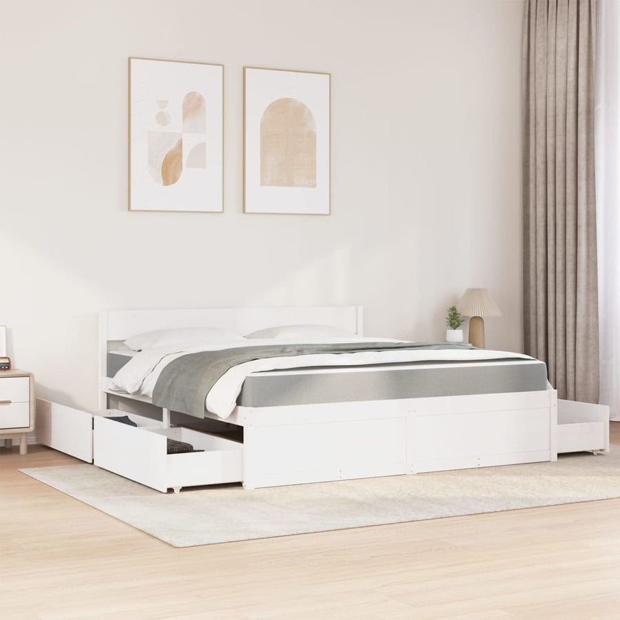 Bed met lades en matras massief grenenhout wit 180x200 cm