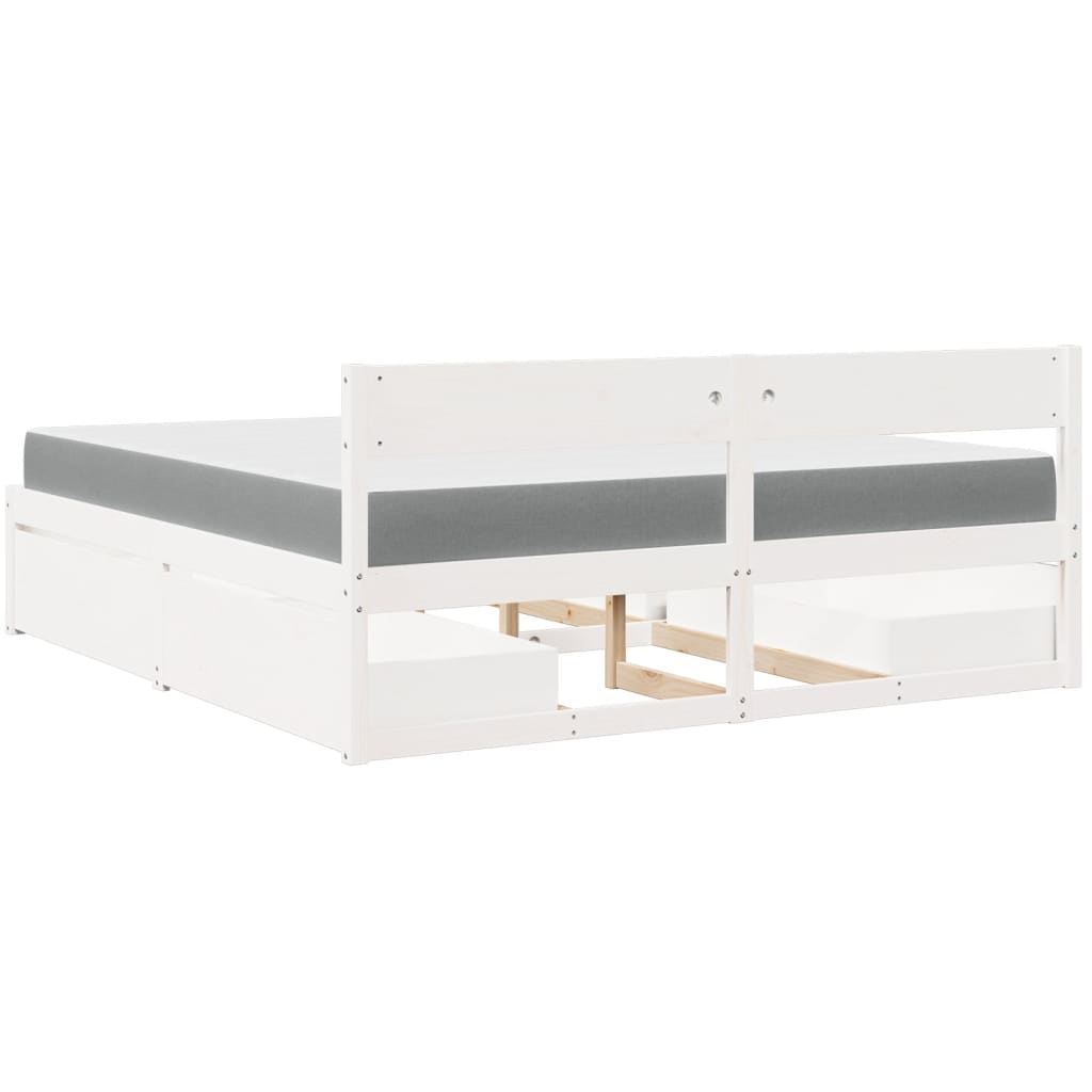 Bed met lades en matras massief grenenhout wit 180x200 cm