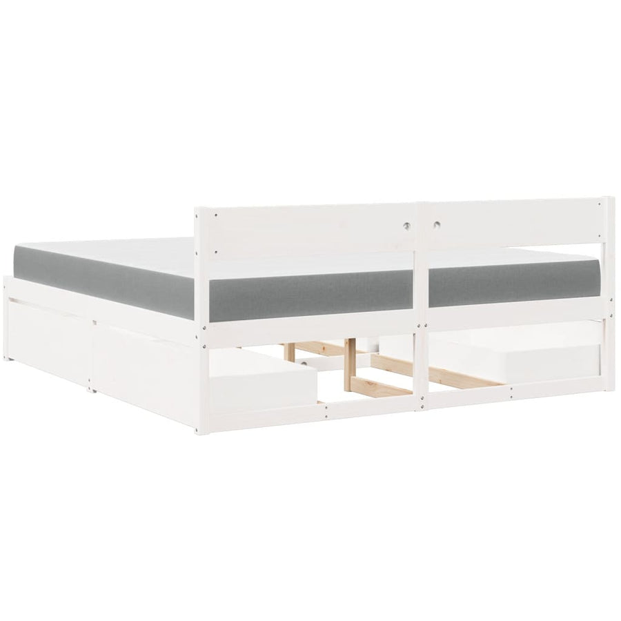 Bed met lades en matras massief grenenhout wit 180x200 cm