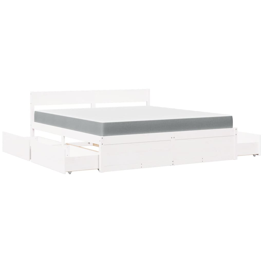 Bed met lades en matras massief grenenhout wit 180x200 cm