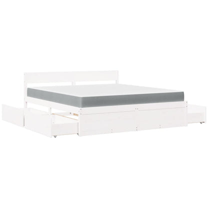 Bed met lades en matras massief grenenhout wit 180x200 cm
