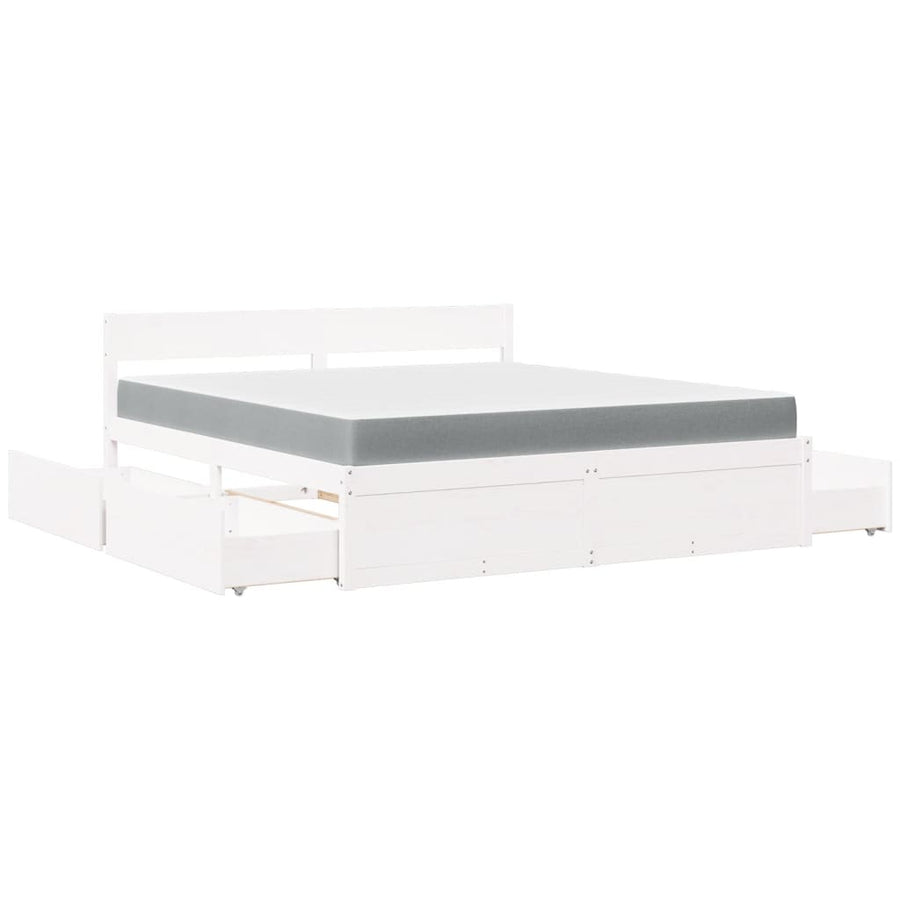 Bed met lades en matras massief grenenhout wit 180x200 cm