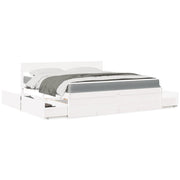 Bed 180x200 cm massief grenenhout wit met lades