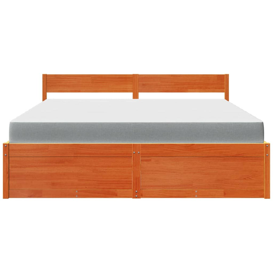 Bed met lades en matras massief grenenhout wasbruin 180x200 cm