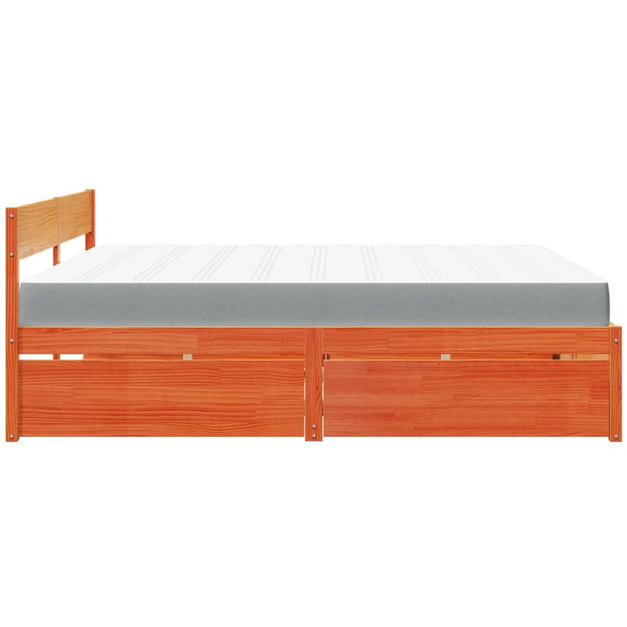 Bed met lades en matras massief grenenhout wasbruin 180x200 cm