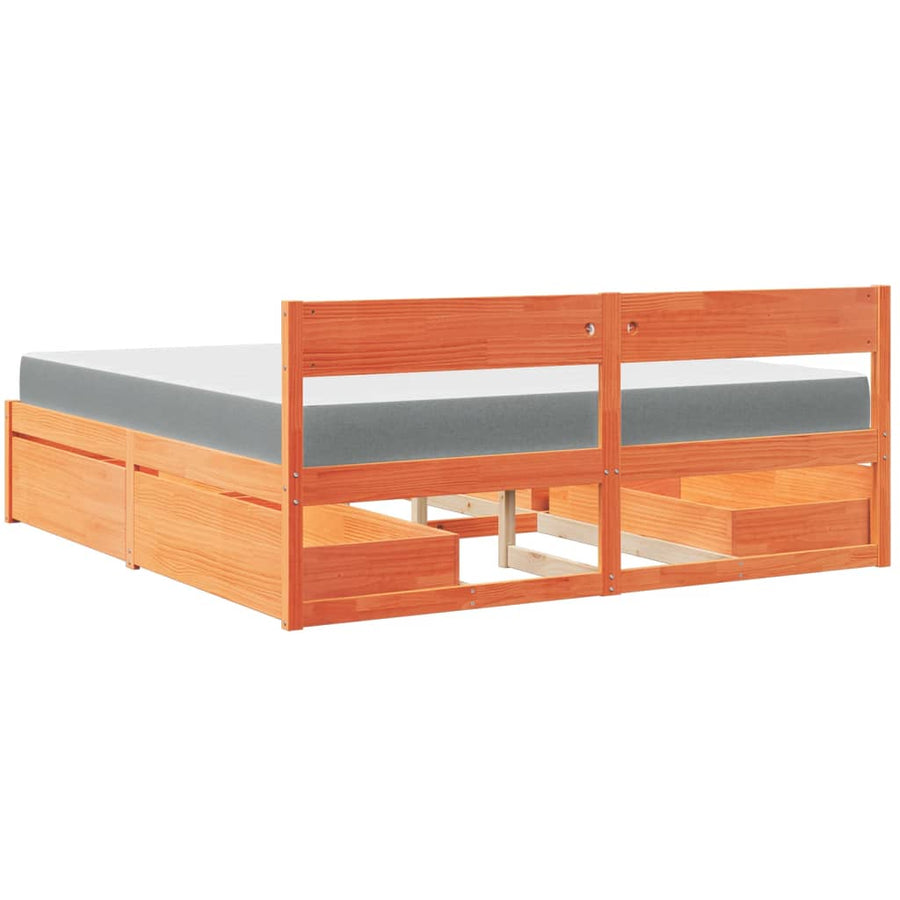 Bed met lades en matras massief grenenhout wasbruin 180x200 cm