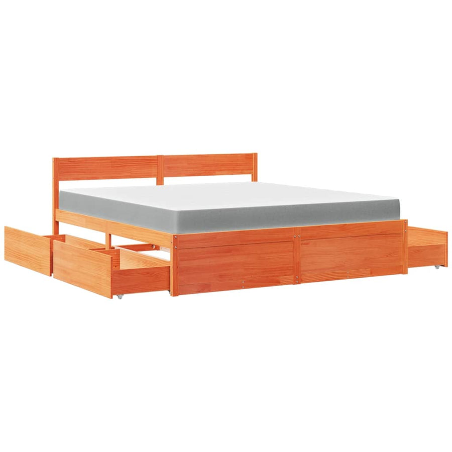 Bed met lades en matras massief grenenhout wasbruin 180x200 cm