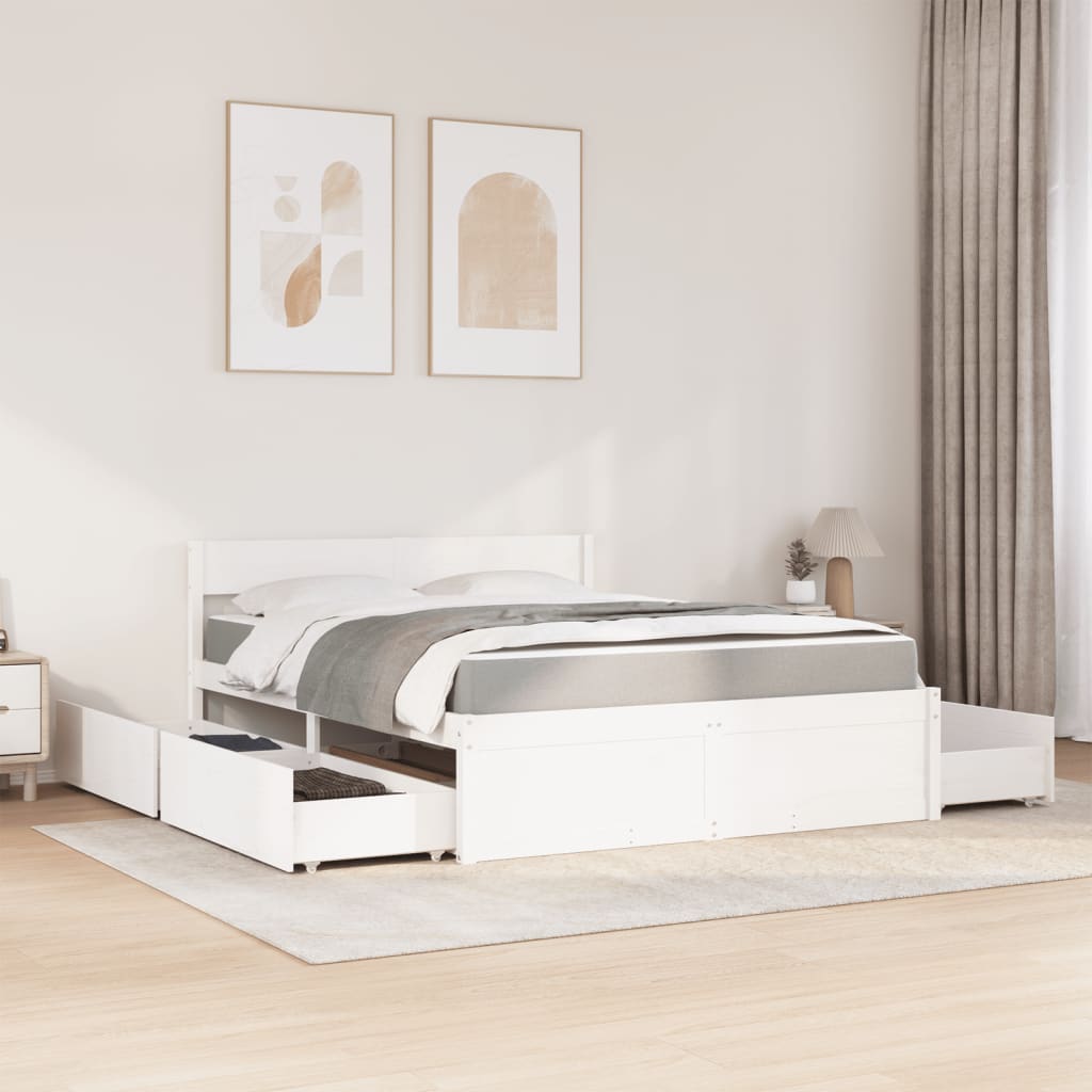 Bed met lades en matras massief grenenhout wit 160x200 cm