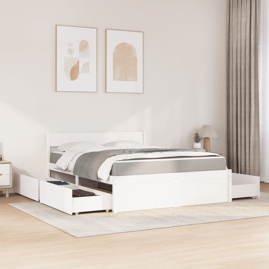 Bed met lades en matras massief grenenhout wit 160x200 cm