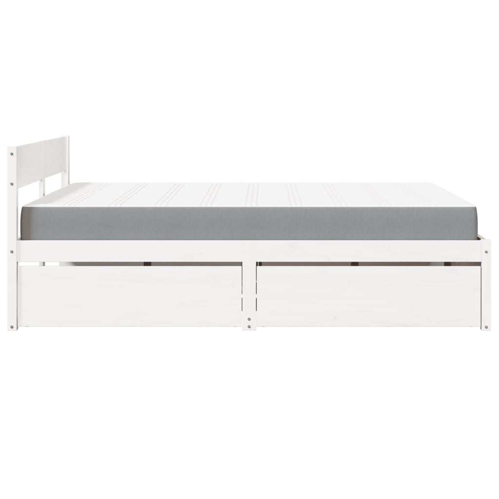Bed met lades en matras massief grenenhout wit 160x200 cm