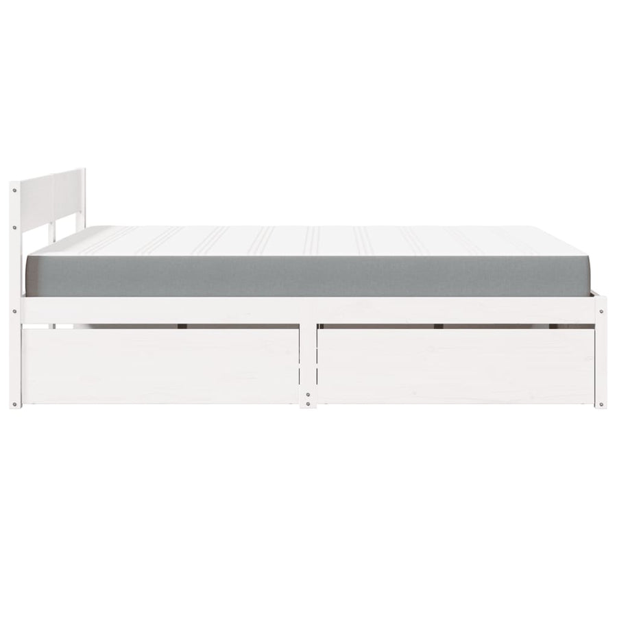 Bed met lades en matras massief grenenhout wit 160x200 cm