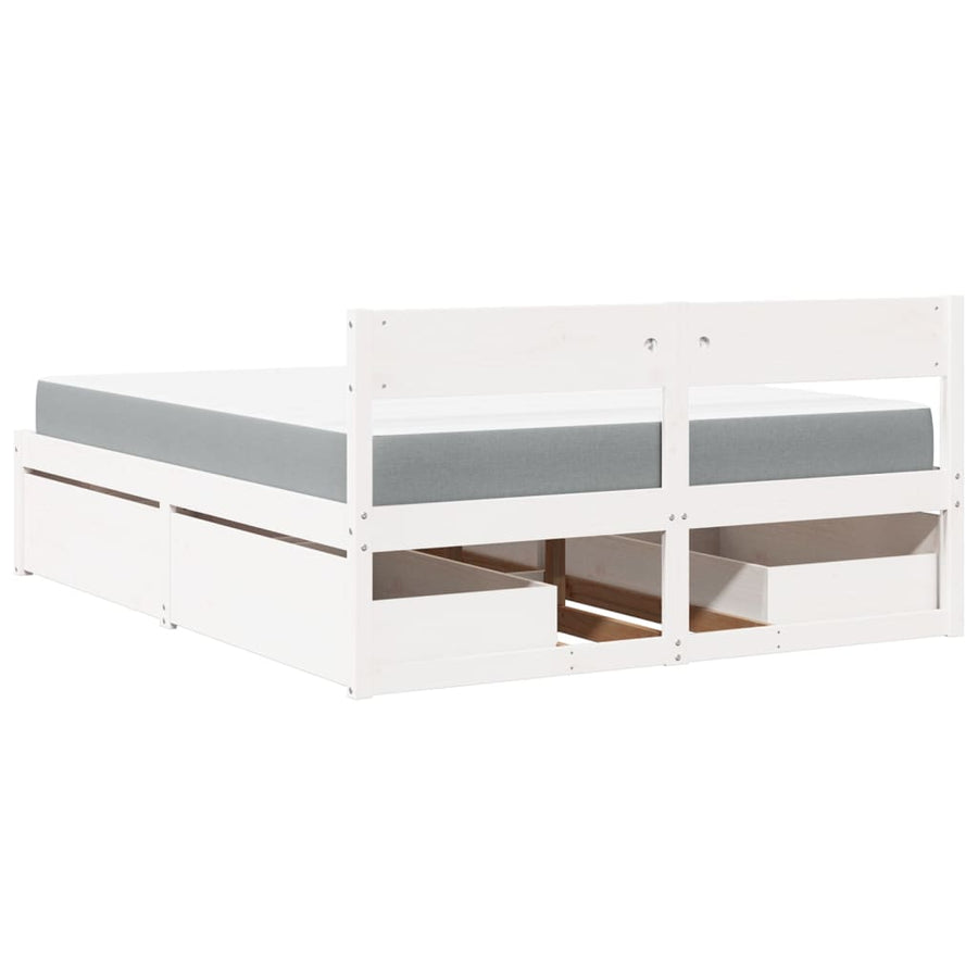 Bed met lades en matras massief grenenhout wit 160x200 cm