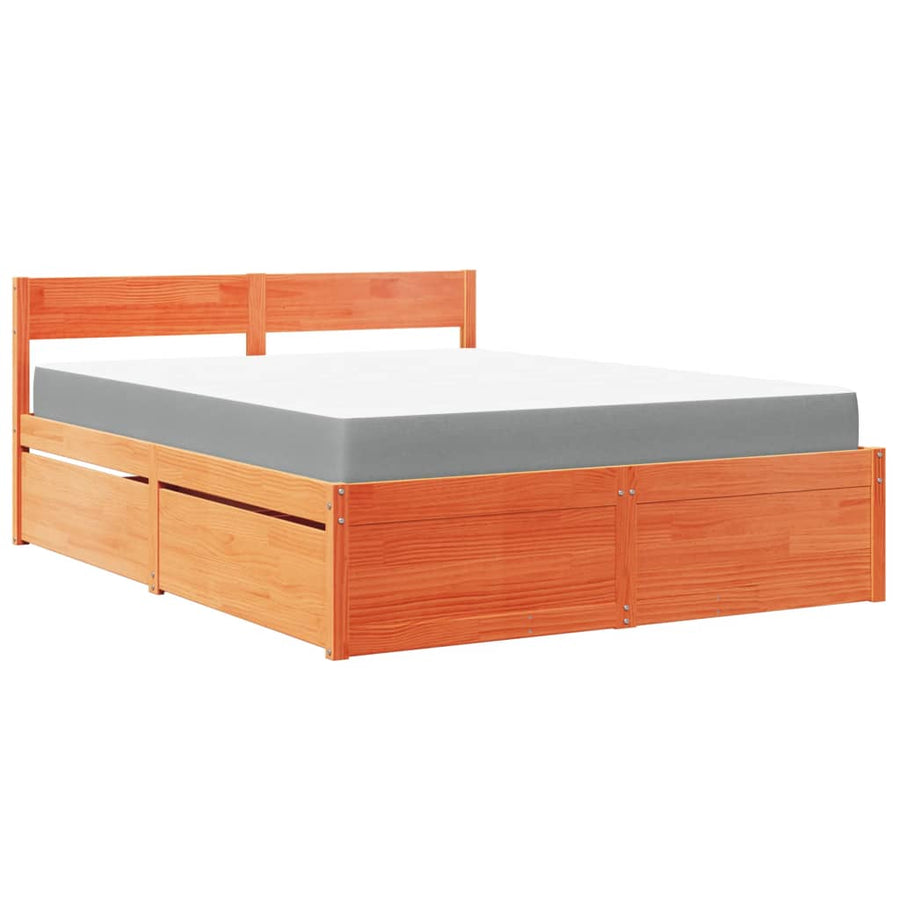 Bed met lades en matras massief grenenhout wasbruin 160x200 cm