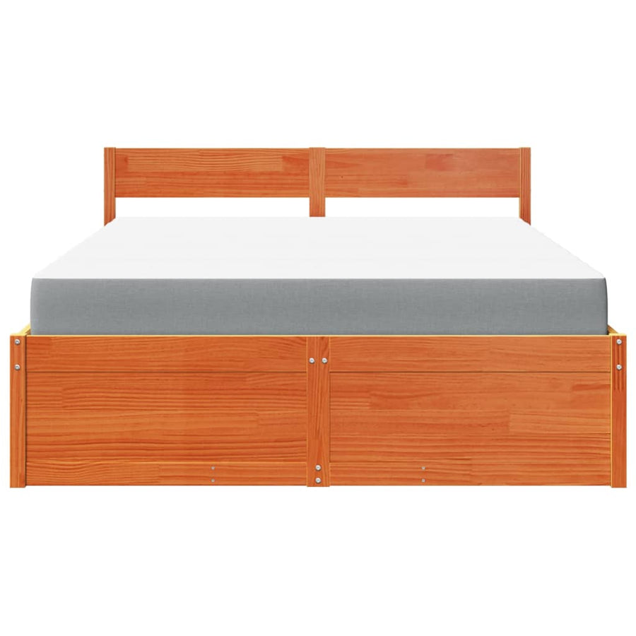 Bed met lades en matras massief grenenhout wasbruin 160x200 cm