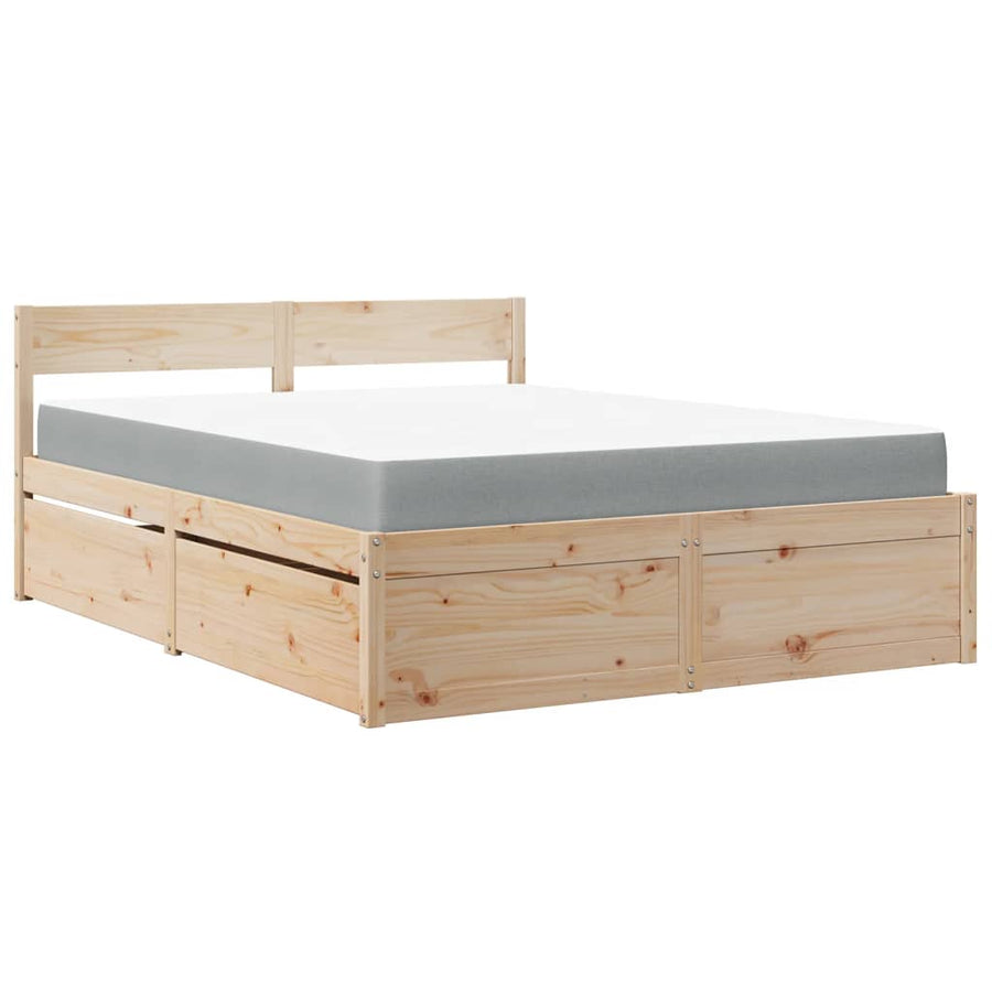 Bed met lades en matras massief grenenhout 140x200 cm