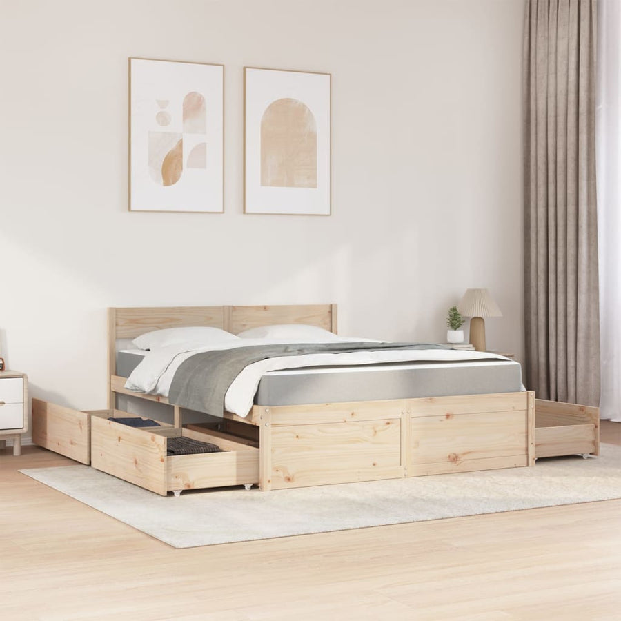 Bed met lades en matras massief grenenhout 140x200 cm