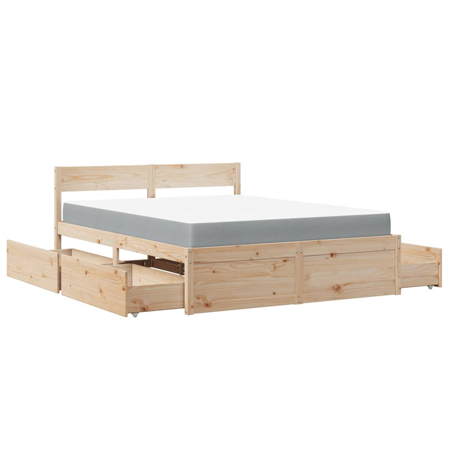 Bed met lades en matras massief grenenhout 140x200 cm
