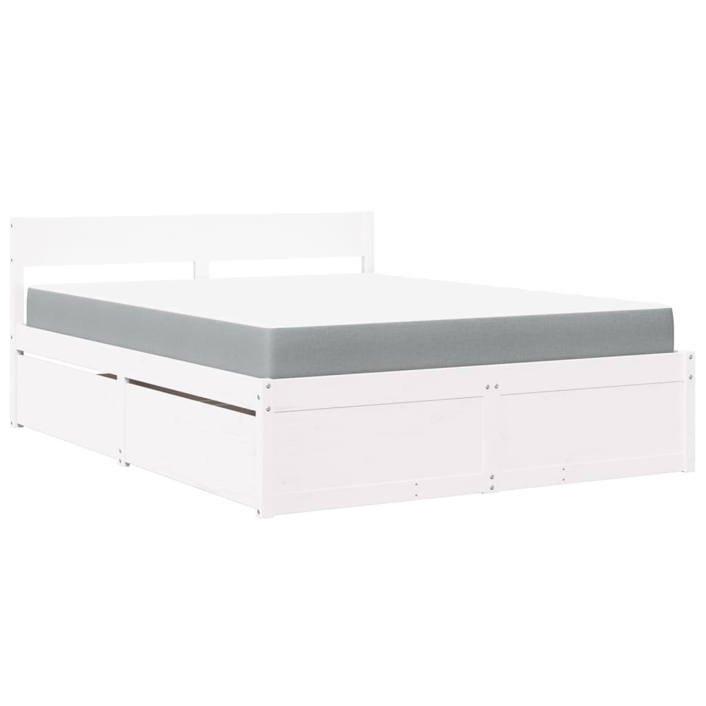 Bed met lades en matras massief grenenhout wit 140x200 cm