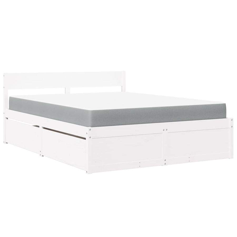 Bed met lades en matras massief grenenhout wit 140x200 cm