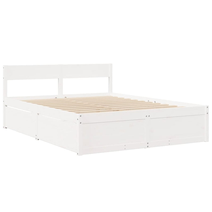Bed met lades en matras massief grenenhout wit 140x200 cm