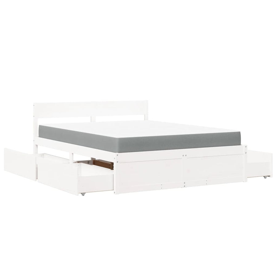 Bed met lades en matras massief grenenhout wit 140x200 cm