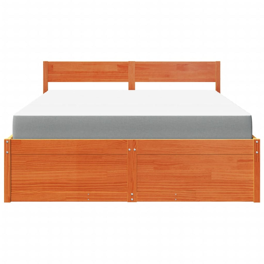 Bed met lades en matras massief grenenhout wasbruin 140x200 cm
