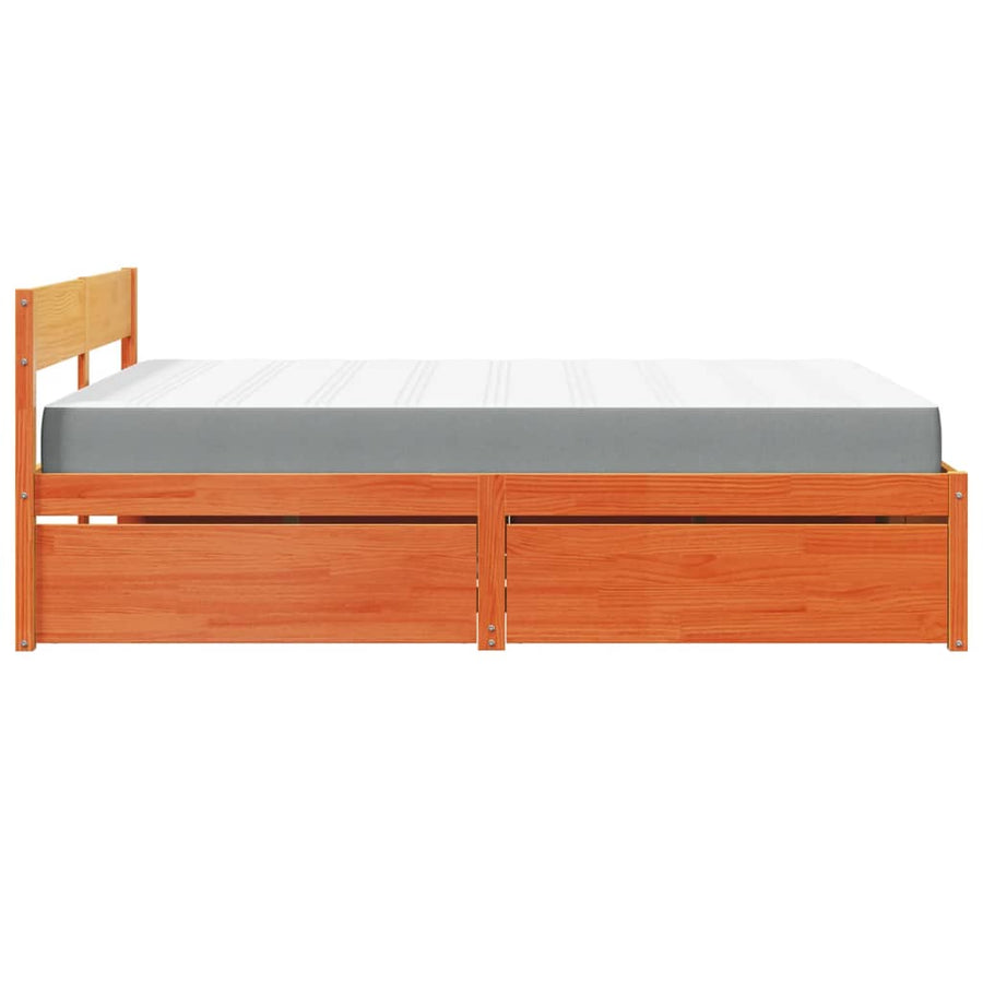 Bed met lades en matras massief grenenhout wasbruin 140x200 cm