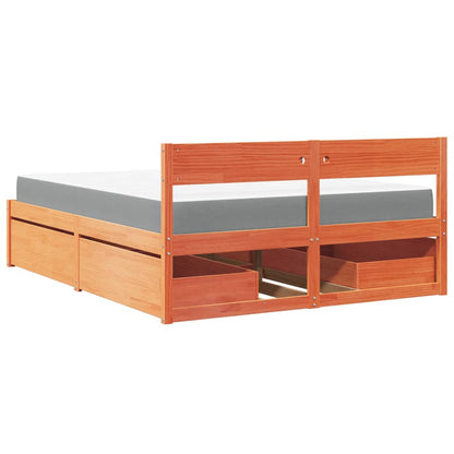 Bed met lades en matras massief grenenhout wasbruin 140x200 cm