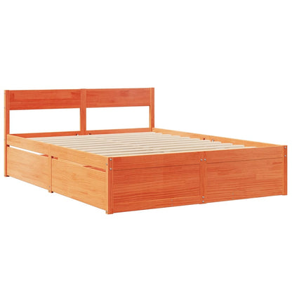 Bed met lades en matras massief grenenhout wasbruin 140x200 cm