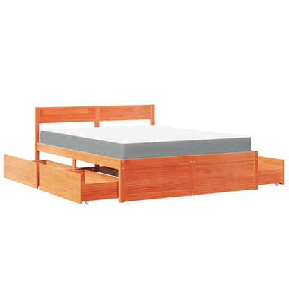 Bed met lades en matras massief grenenhout wasbruin 140x200 cm