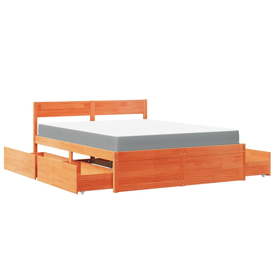 Bed met lades en matras massief grenenhout wasbruin 140x200 cm