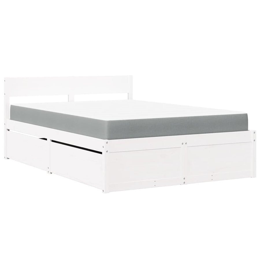 Bed met lades en matras massief grenenhout wit 120x200 cm