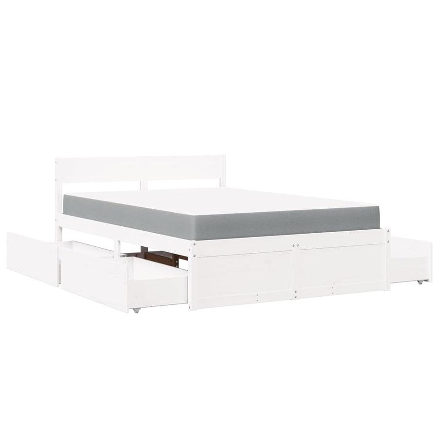 Bed met lades en matras massief grenenhout wit 120x200 cm