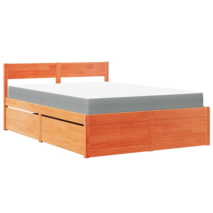 Bed met lades en matras massief grenenhout wasbruin 120x200 cm