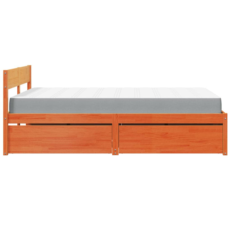 Bed met lades en matras massief grenenhout wasbruin 120x200 cm