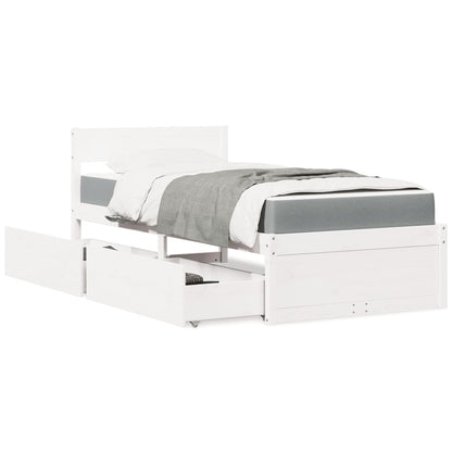 Bed met lades en matras massief grenenhout wit 100x200 cm
