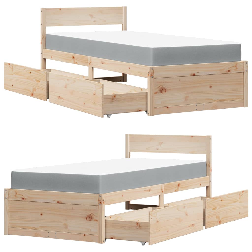 Bed met lades en matras massief grenenhout 90x200 cm