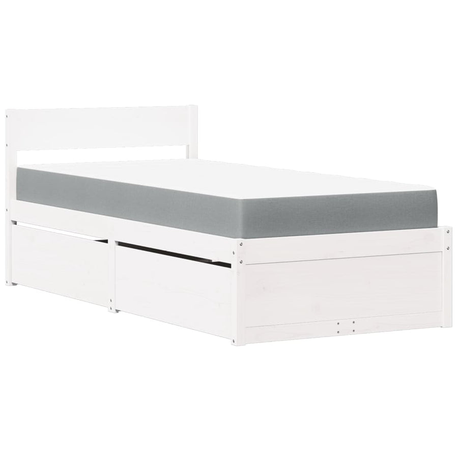 Bed met lades en matras massief grenenhout wit 90x200 cm