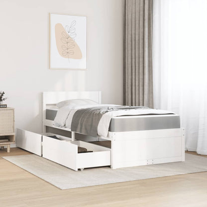 Bed met lades en matras massief grenenhout wit 90x200 cm