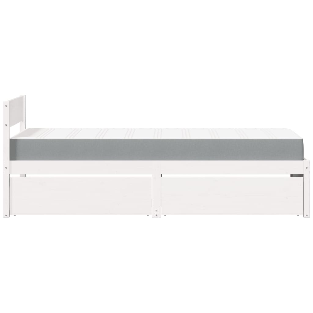 Bed met lades en matras massief grenenhout wit 90x200 cm