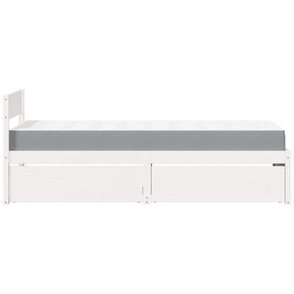 Bed met lades en matras massief grenenhout wit 90x200 cm