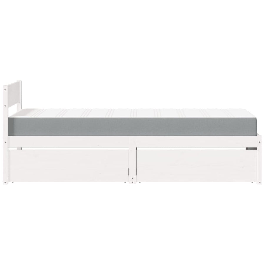Bed met lades en matras massief grenenhout wit 90x200 cm