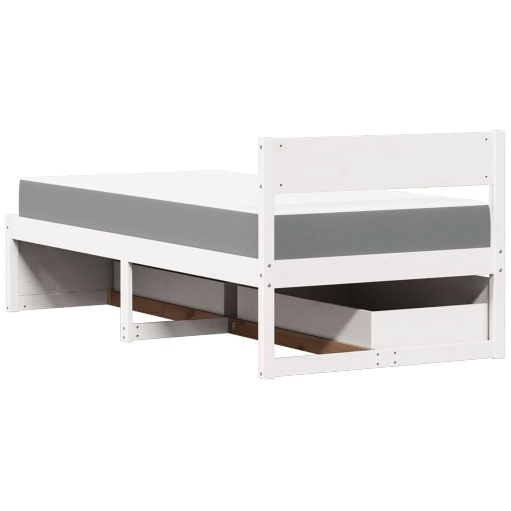 Bed met lades en matras massief grenenhout wit 90x200 cm