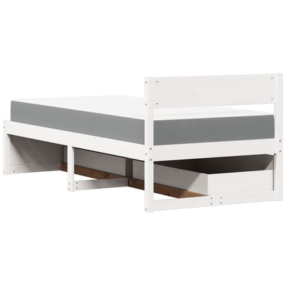 Bed met lades en matras massief grenenhout wit 90x200 cm