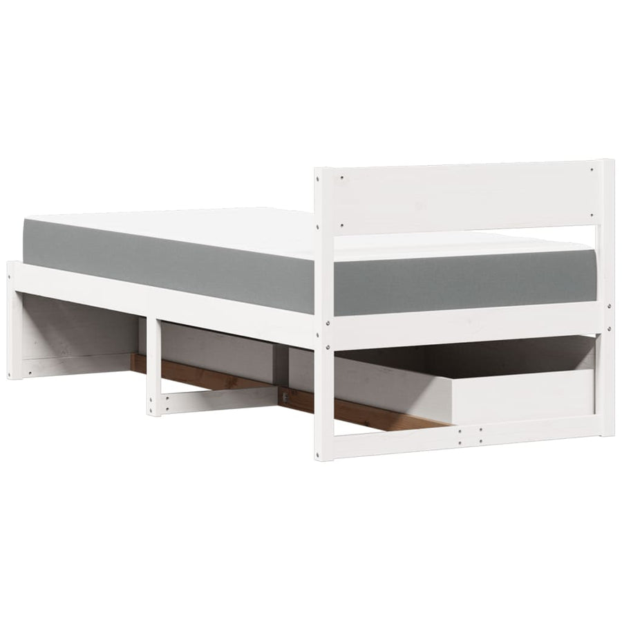 Bed met lades en matras massief grenenhout wit 90x200 cm