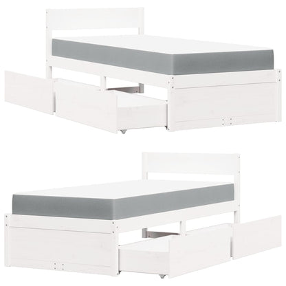 Bed met lades en matras massief grenenhout wit 90x200 cm