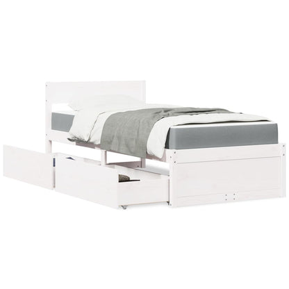 Bed met lades en matras massief grenenhout wit 90x200 cm