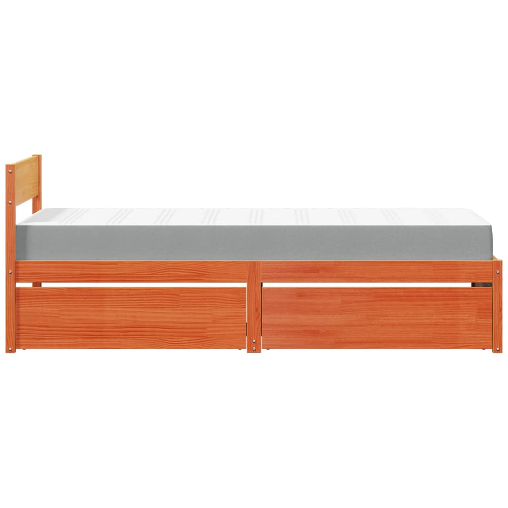 Bed met lades en matras massief grenenhout wasbruin 90x200 cm