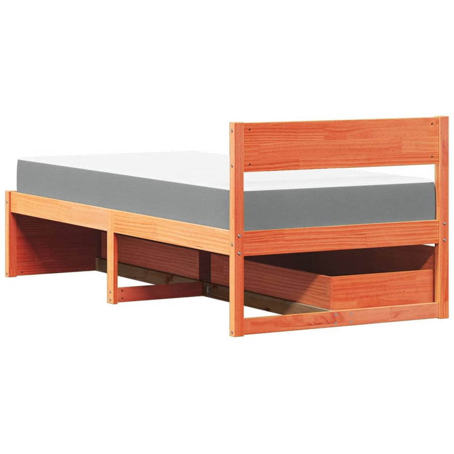 Bed met lades en matras massief grenenhout wasbruin 90x200 cm