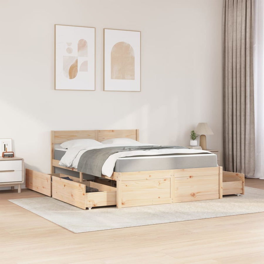 Bed met lades en matras massief grenenhout 140x190 cm